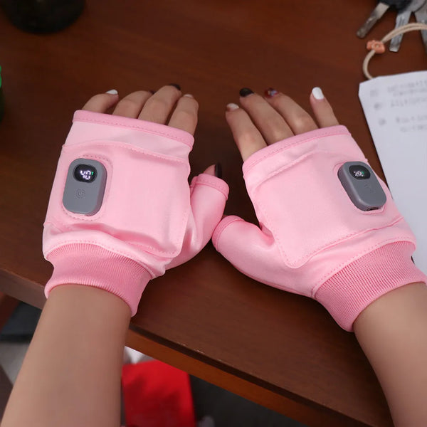 USB Rechargeable Heated Fingerless Gloves – 360° Electric Hand Warmers with Temperature Control