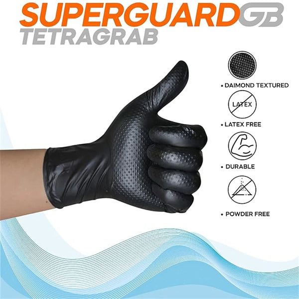 Industrial Black Nitrile Gloves – 8Mil Heavy Duty Disposable Diamond Textured Latex-Free Gloves