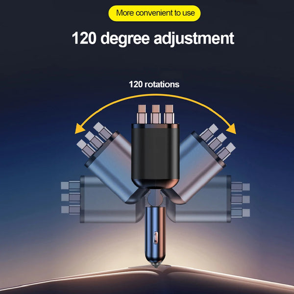 5-in-1 Car Charger with Retractable Cable, PD30W & Voltage Display
