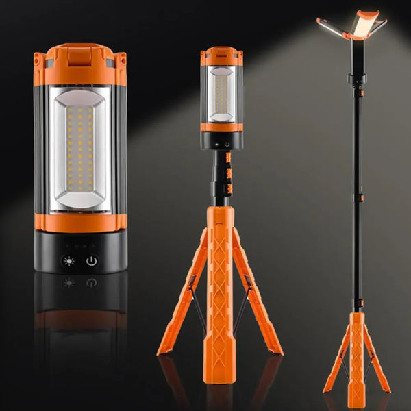 LED Work Light with Tripod Stand – Rechargeable Waterproof Camping Lantern with 4 Modes & Power Bank Function
