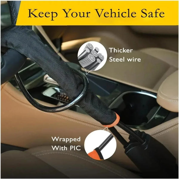 Car Steering Wheel Lock – Universal Anti-Theft Steel Cable Security Device for Cars, SUVs & Trucks