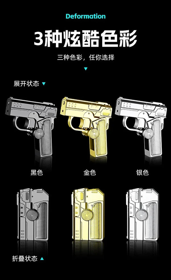 Metal Folding Gun-Style Jet Lighter – Windproof Butane Gas Red Flame Gyroscope Lighter with Laser