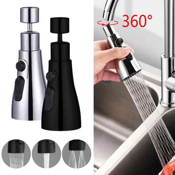 3-In-1 Kitchen Faucet Extender – Universal 360° Rotating Pull-Out Tap with Multi-Mode Strong Flushing Booster