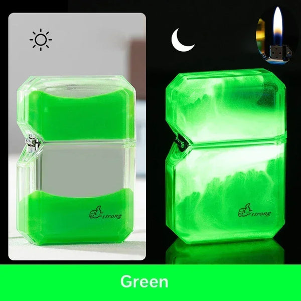 Luminous Quicksand Fluorescent Kerosene Lighter – Windproof Transparent Shell Creative Smoking Accessory Gift
