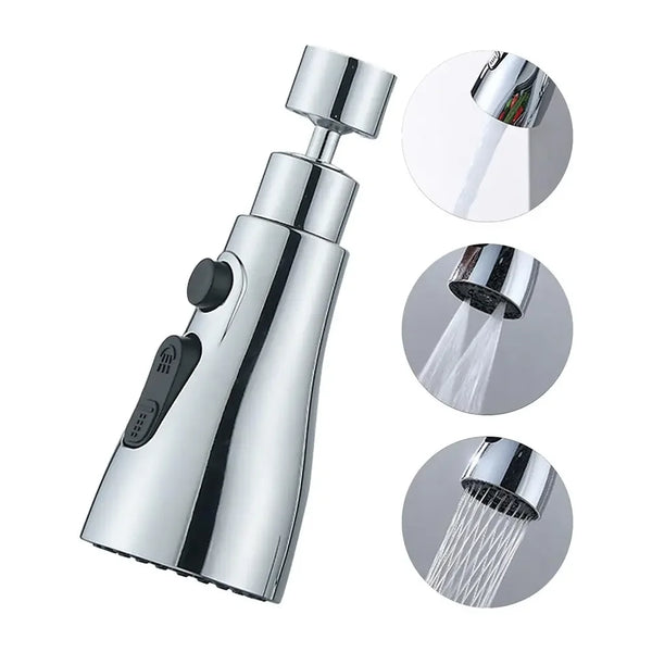 3-In-1 Kitchen Faucet Extender – Universal 360° Rotating Pull-Out Tap with Multi-Mode Strong Flushing Booster