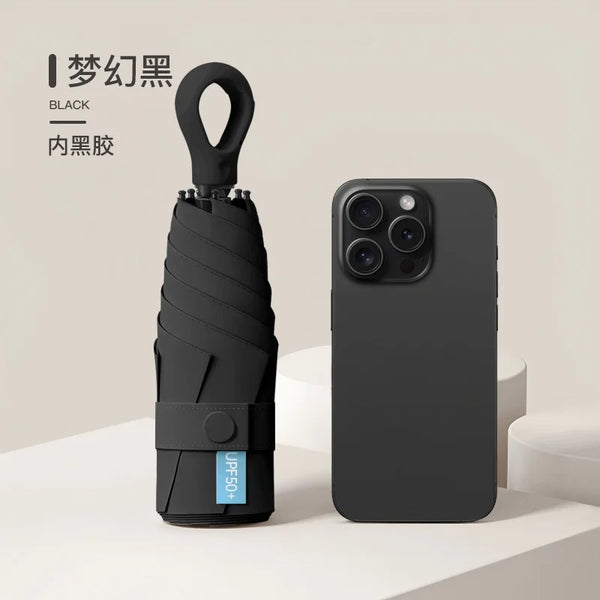 Mini 5-Fold Umbrella with UPF 50+ UV Protection & Carabiner Ring