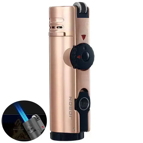 JOBON 4-Torch Jet Windproof Inflatable Lighter – Metal Flint Grinding Wheel Gas Lighter