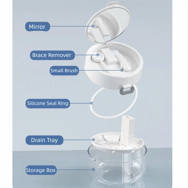 Drainable Denture Storage Case with Mirror & Layered Organizer Box