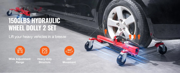 Wheel Dolly Heavy Duty Vehicle Positioning Ratchet Tire Jack Max Capacity 1500 Lbs Car Dolly for Car Auto Repair Moving