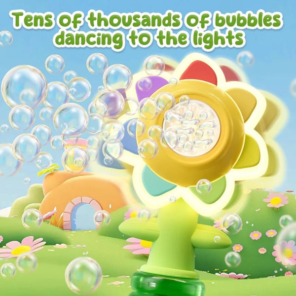 Automatic Sunflower Bubble Machine with LED Light & Spill-Free Design