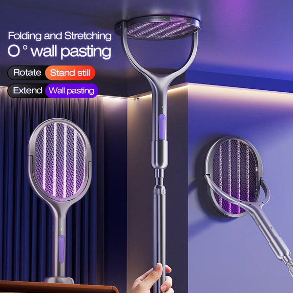 6-in-1 Retractable Electric Mosquito Swatter & Bug Trap Lamp – USB Rechargeable Fly Zapper with Extendable Handle