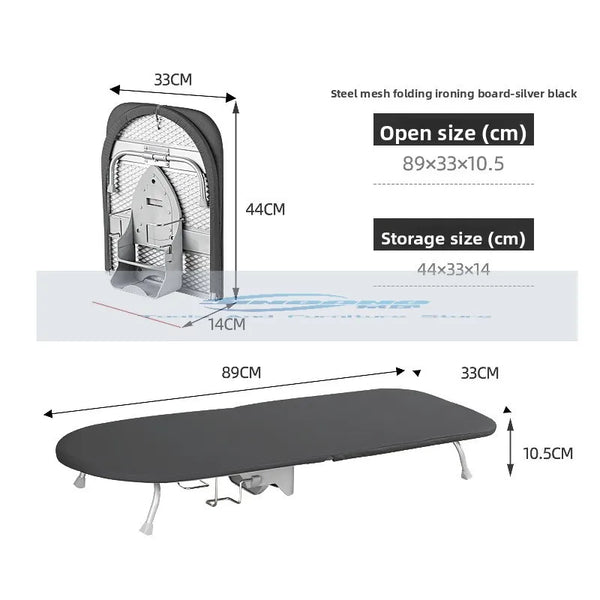 Folding Desktop Ironing Board with Reinforced Frame and Built-In Clothes Storage