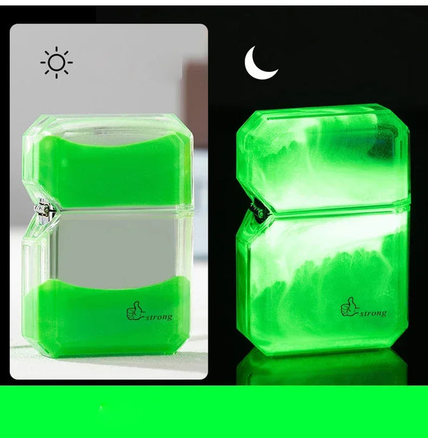 Luminous Quicksand Fluorescent Kerosene Lighter – Windproof Transparent Shell Creative Smoking Accessory Gift
