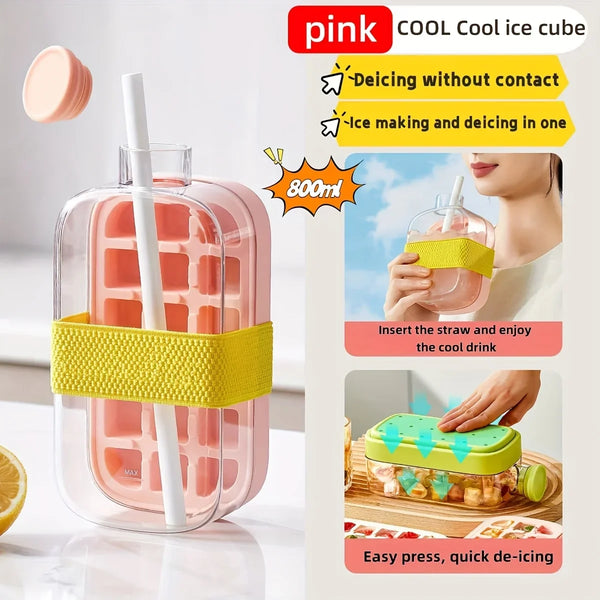 Silicone Ice Cube Tray with Lid – 12-Grid Large Capacity Water Bottle Mold