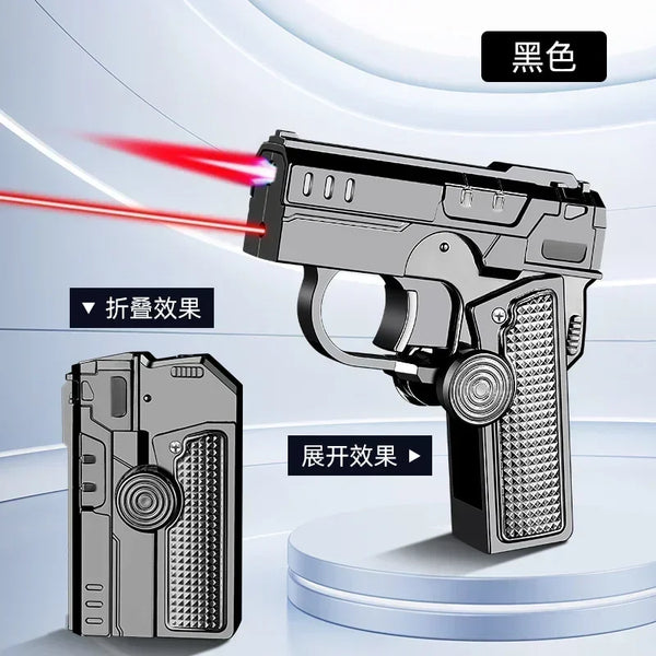 Metal Folding Gun-Style Jet Lighter – Windproof Butane Gas Red Flame Gyroscope Lighter with Laser