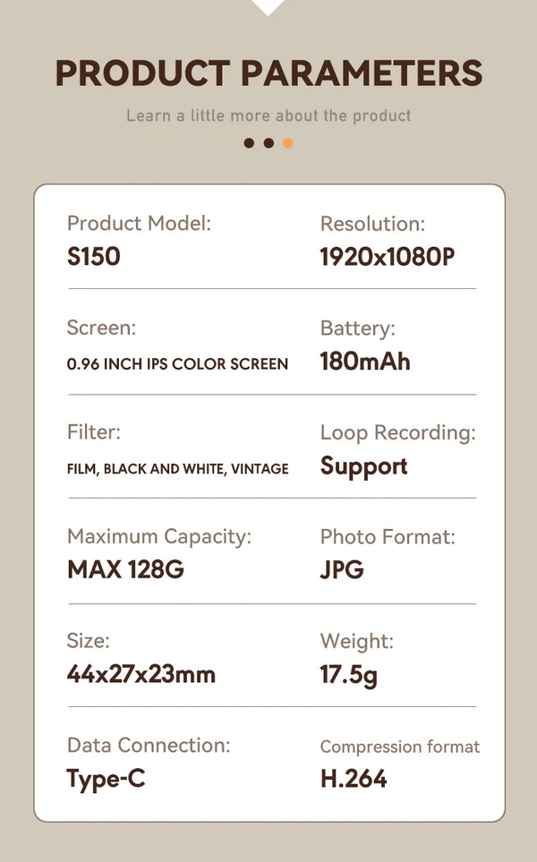 Retro Mini Digital Camera – 1080P Full-HD Video Recorder with LED Fill Light and 0.96" IPS Screen