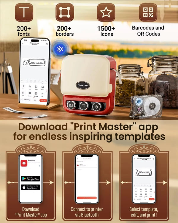 Portable Bluetooth Label Printer with Rechargeable Battery & Fast Printing