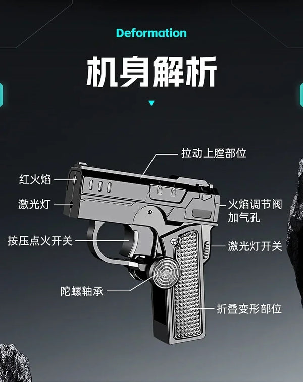 Metal Folding Gun-Style Jet Lighter – Windproof Butane Gas Red Flame Gyroscope Lighter with Laser