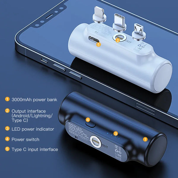 5000mAh Magnetic Mini Power Bank with Wireless & Fast Charging