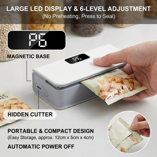 Mini Plastic Bag Sealer – Rechargeable 2-in-1 Heat Sealing & Cutting Machine for Food Storage