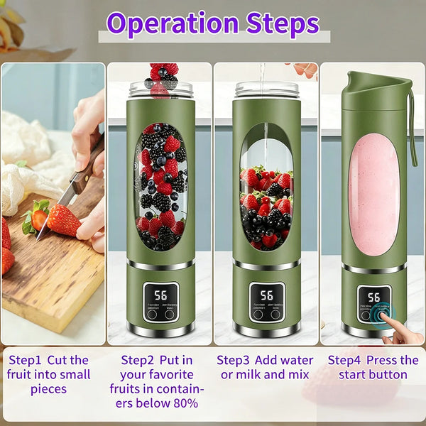 450ml Portable Juicer Blender Cup – 12-Blade Rechargeable Smoothie Maker