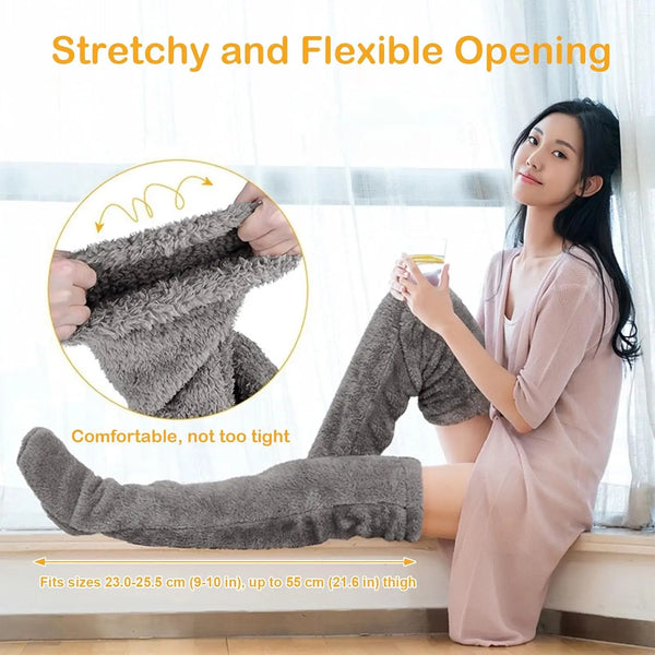 Fuzzy Thigh High Socks – Soft Knit Leg Warmers for Office & Home