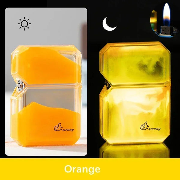 Luminous Quicksand Fluorescent Kerosene Lighter – Windproof Transparent Shell Creative Smoking Accessory Gift