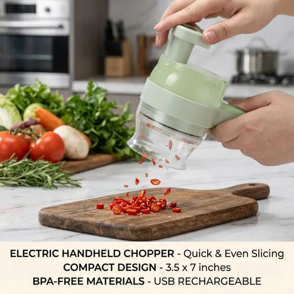 4-in-1 Wireless Electric Vegetable Cutter with Garlic Masher & Meat Grinder