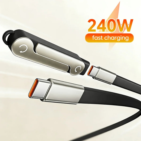 240W Type-C Fast Charging Cable with Foldable Phone & Tablet Stand