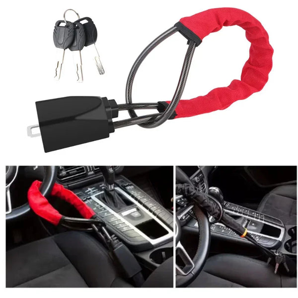 Car Steering Wheel Lock – Universal Anti-Theft Steel Cable Security Device for Cars, SUVs & Trucks
