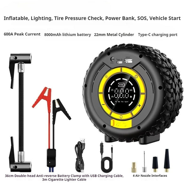 Portable Car Tire Inflator with 8000mAh Battery & Emergency Jump Starter