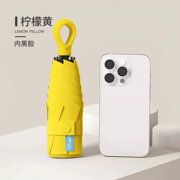 Mini 5-Fold Umbrella with UPF 50+ UV Protection & Carabiner Ring