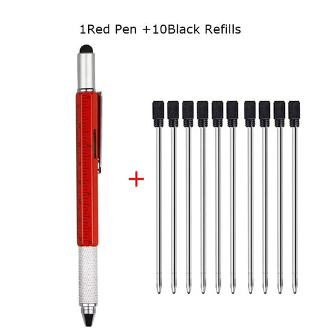 SearchFindOrder 1 Red 10 Black ink Multifunctional 6-in-1 Precision Pen Screwdriver Ruler Caliper Touchscreen Stylus Level and Ballpoint Pen