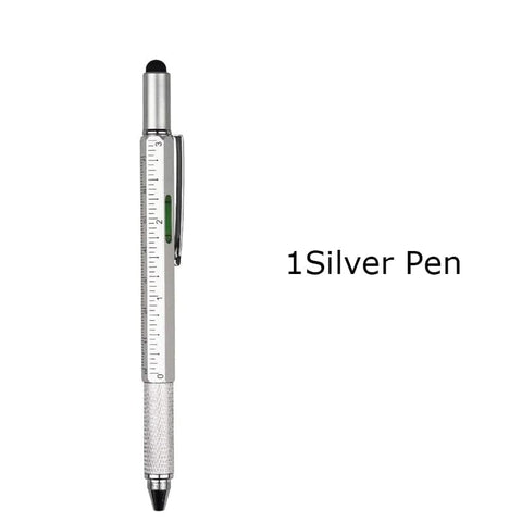 SearchFindOrder 1 Silver Pen Multifunctional 6-in-1 Precision Pen Screwdriver Ruler Caliper Touchscreen Stylus Level and Ballpoint Pen