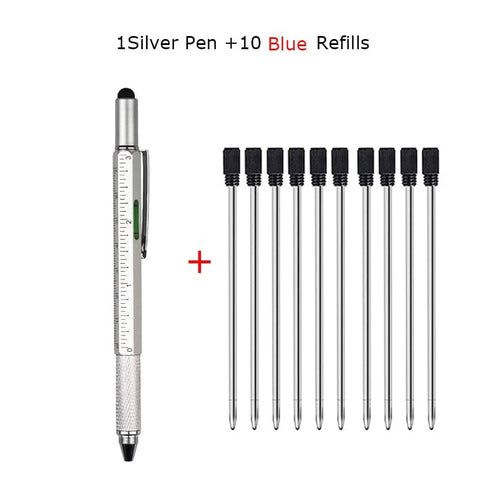 SearchFindOrder 1 Silver10 Blue ink Multifunctional 6-in-1 Precision Pen Screwdriver Ruler Caliper Touchscreen Stylus Level and Ballpoint Pen