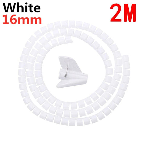 SearchFindOrder 16mm 2M White Spiral Flexible Tube Cable Wire Organizer & Protector Clip for Computer Cord Management Tools