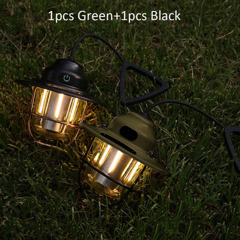 SearchFindOrder 1pc Black 1pc Green / China USB Rechargeable Camping Lantern Vintage Tent Illuminator