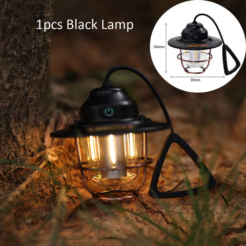 SearchFindOrder 1pcs Black Lamp / China USB Rechargeable Camping Lantern Vintage Tent Illuminator