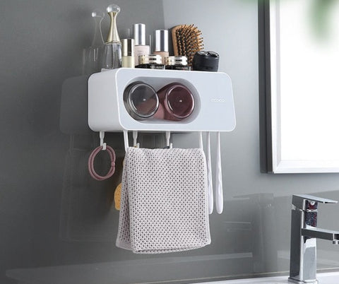 SearchFindOrder 2 Cup Grey Eco Squeeze Wall-Mounted Toothpaste Dispenser Kit Innovative Bathroom Solution