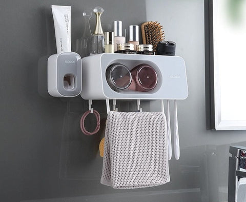 SearchFindOrder 2 Cup Grey  Squeezer Eco Squeeze Wall-Mounted Toothpaste Dispenser Kit Innovative Bathroom Solution