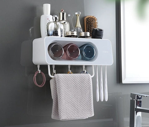 SearchFindOrder 3 Cup Grey Eco Squeeze Wall-Mounted Toothpaste Dispenser Kit Innovative Bathroom Solution