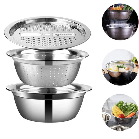 SearchFindOrder 3-in-1 Stainless Steel Vegetable Slicer, Cutter, and Drain Basket