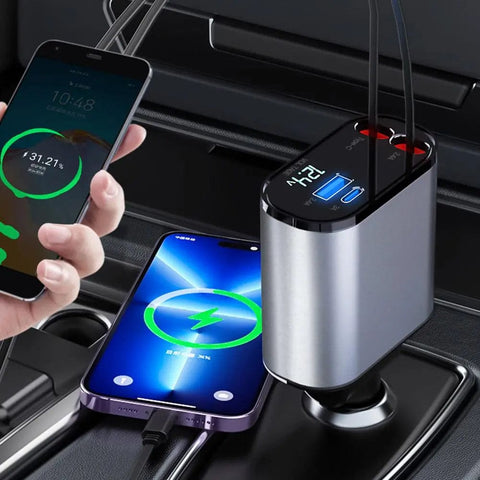 SearchFindOrder 4-in-1 Retractable Car Charger USB Type C Cable for iPhone & Samsung