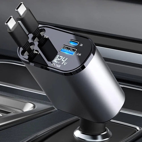 SearchFindOrder 4-in-1 Retractable Car Charger USB Type C Cable for iPhone & Samsung