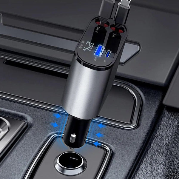 SearchFindOrder 4-in-1 Retractable Car Charger USB Type C Cable for iPhone & Samsung