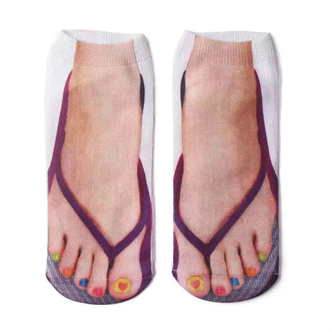 SearchFindOrder 4 Whimsical 3D Print Delight Socks Playful Flip Flop Edition