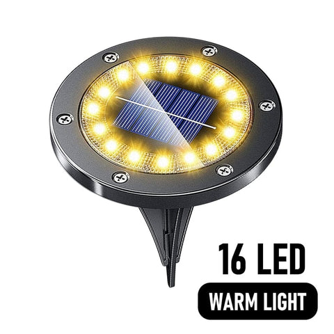 SearchFindOrder Black 16LED Warm / 1 Pc Solar Glow Pathway Brilliance 16/20 LED Underground Solar Disk Lights