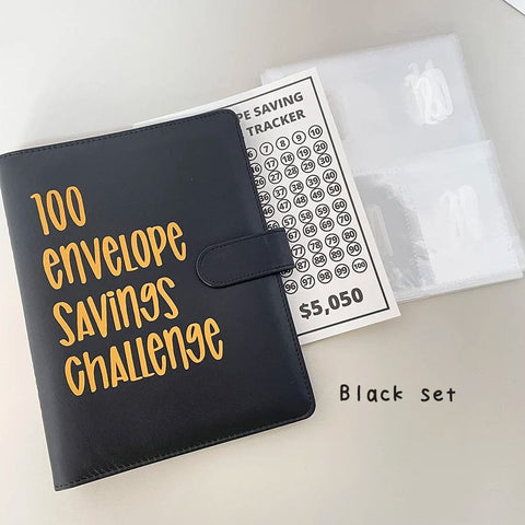 SearchFindOrder Black full set 100 Envelope Savings Challenge Book Set with Binder