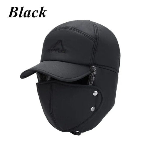 SearchFindOrder Black Winter Shield Hat Unisex Windproof Fleece Cap with Ear Protection