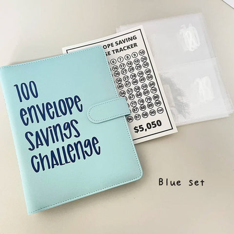 SearchFindOrder Blue full set 100 Envelope Savings Challenge Book Set with Binder